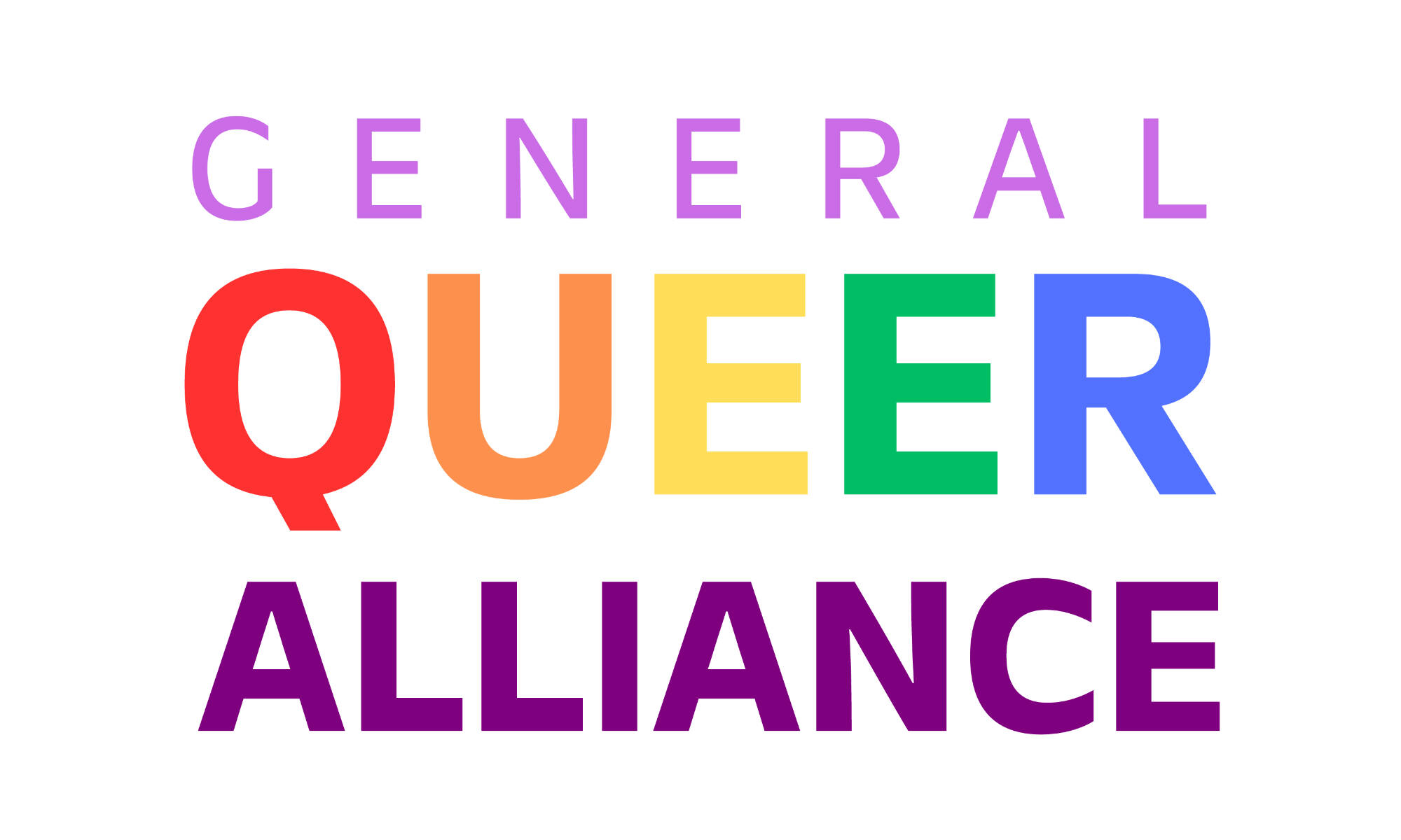 GQA logo in purple font with rainbow letters for "queer"